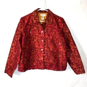 Coldwater Creek Petite L Beaded Red Jacket Velvet Burnout Vintage 90s Whimsigoth